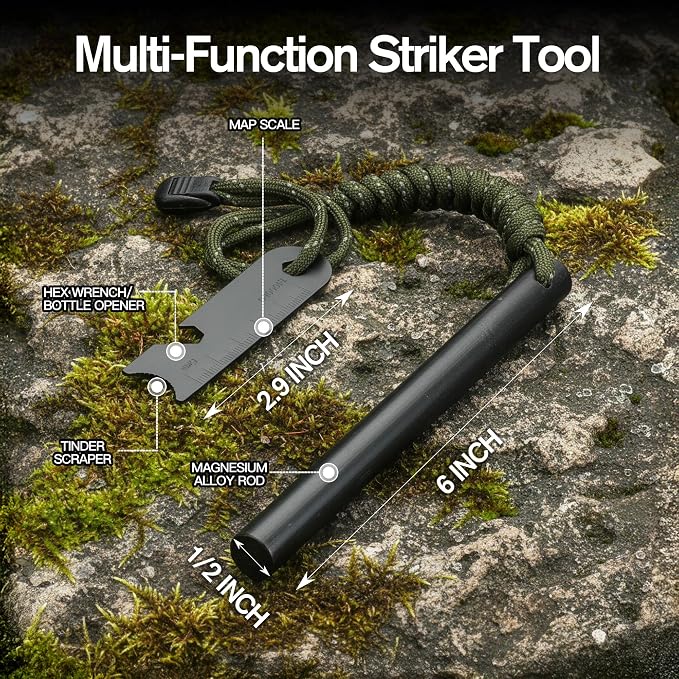 6" x 1/2" Drilled Ferro Rod Fire Starter Kit - Image 4