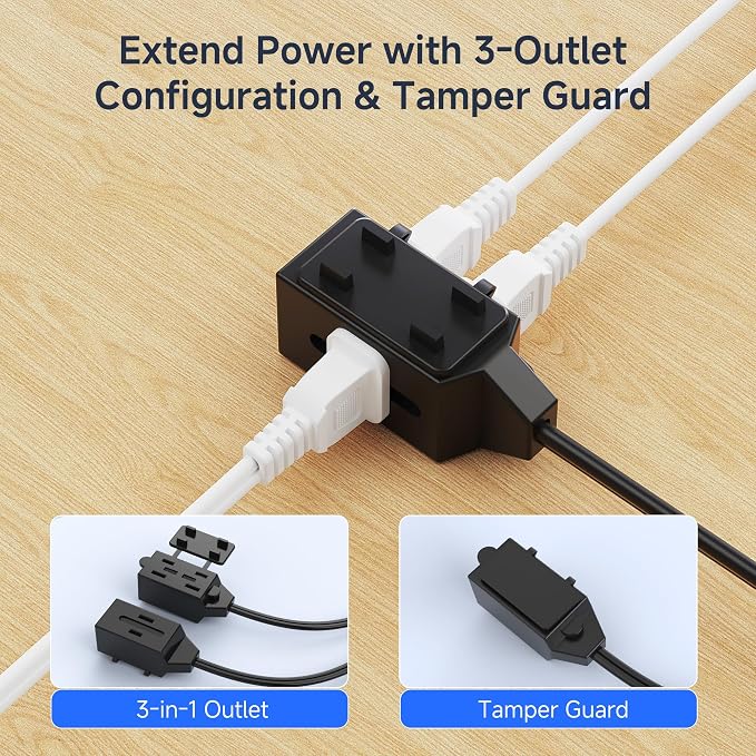Cable Matters 2-Pack 16 AWG 2 Prong Extension Cord 6 ft, 13A 3-Outlet Extension - Image 2