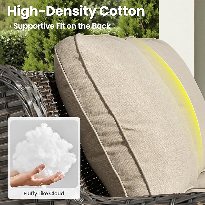 ovios 8 Pieces Patio Furniture Set, Outdoor Wicker Sofas with 2 Chairs, 4 Ottomans and Comfy Cushions, All Weather High Back Couch Set for Deck Porch, Brown Rattan, Beige