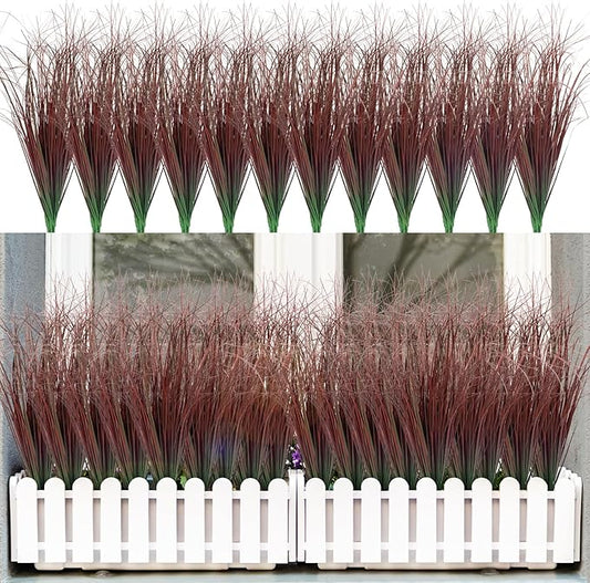 36Pcs Artificial Grass Plants, Faux Shrubs Wheat Grass, Artificial Tall Grasses Fake Plants for Outdoor Decor,Artificial Greenery Stems Weed for Room Indoor Home Decor（Red）