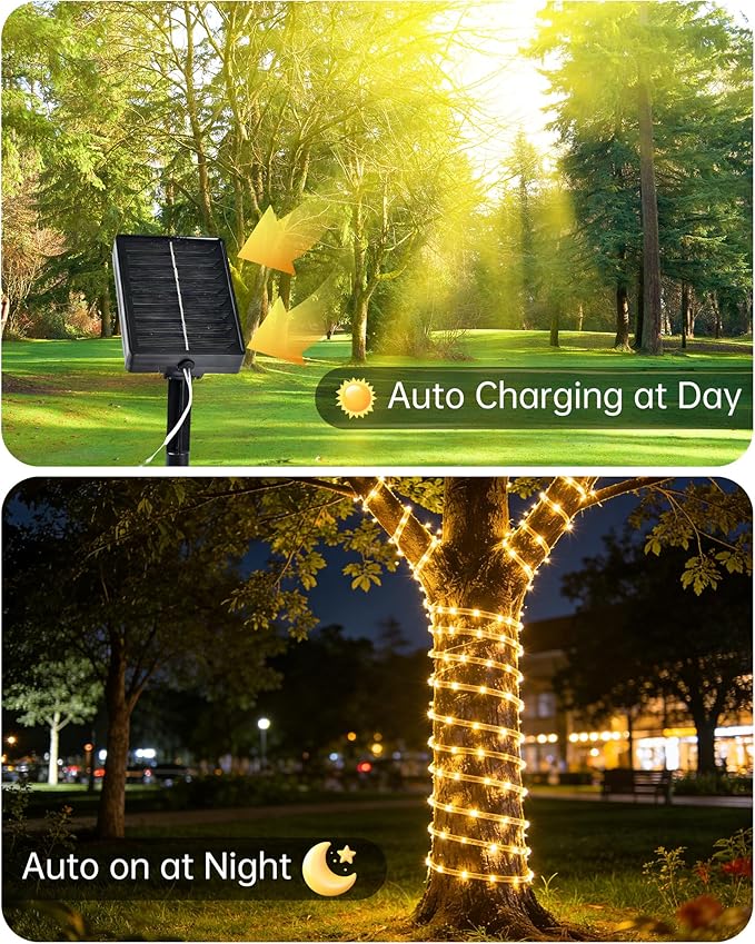 Solar Rope Lights Outdoor, 2 Packs Total 144FT 400LED Solar String Lights - Image 4