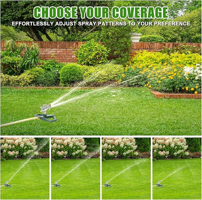 WEMADE Heavy Duty Metal Pulsating Sprinklers for Yard - 360 Degree Roating Automatic Water Sprinkler for Lawn with Metal Base, Impact Sprinklers for Large Area Covers Up to 85‘ Diameter