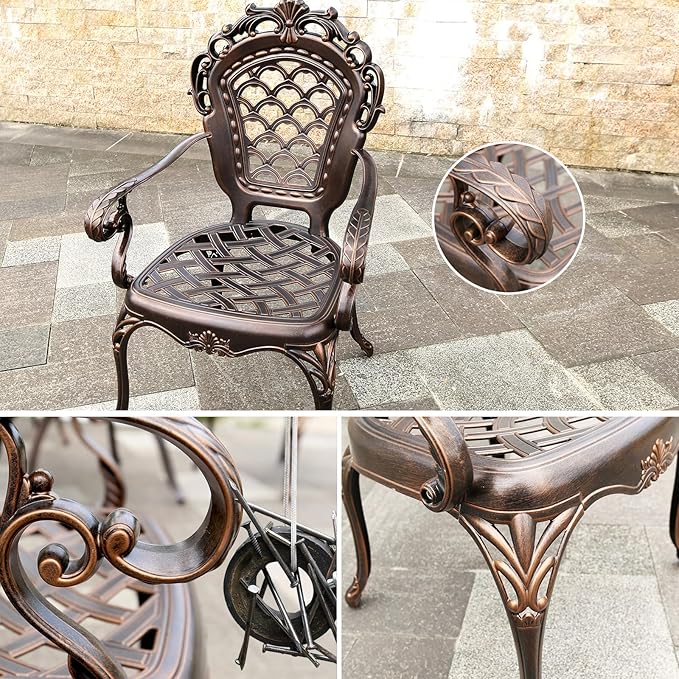 Outdoor Dining Chair Cast Aluminum Patio Chairs Set of 2 All-Weather Patio Dining Chair with Adjustable Feet for Backyard Garden (B-Style Finland Chair)