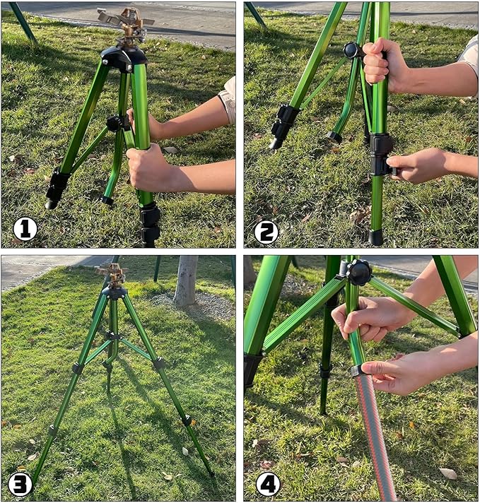 Biswing Impact Sprinkler Head on Tripod Base, Heavy Duty Lawn Sprinklers, 360 Degree Large Area Irrigation, Brass Sprinkler Nozzle & Solid Alloy Metal Extension Legs Flip Locks, 1 Pack