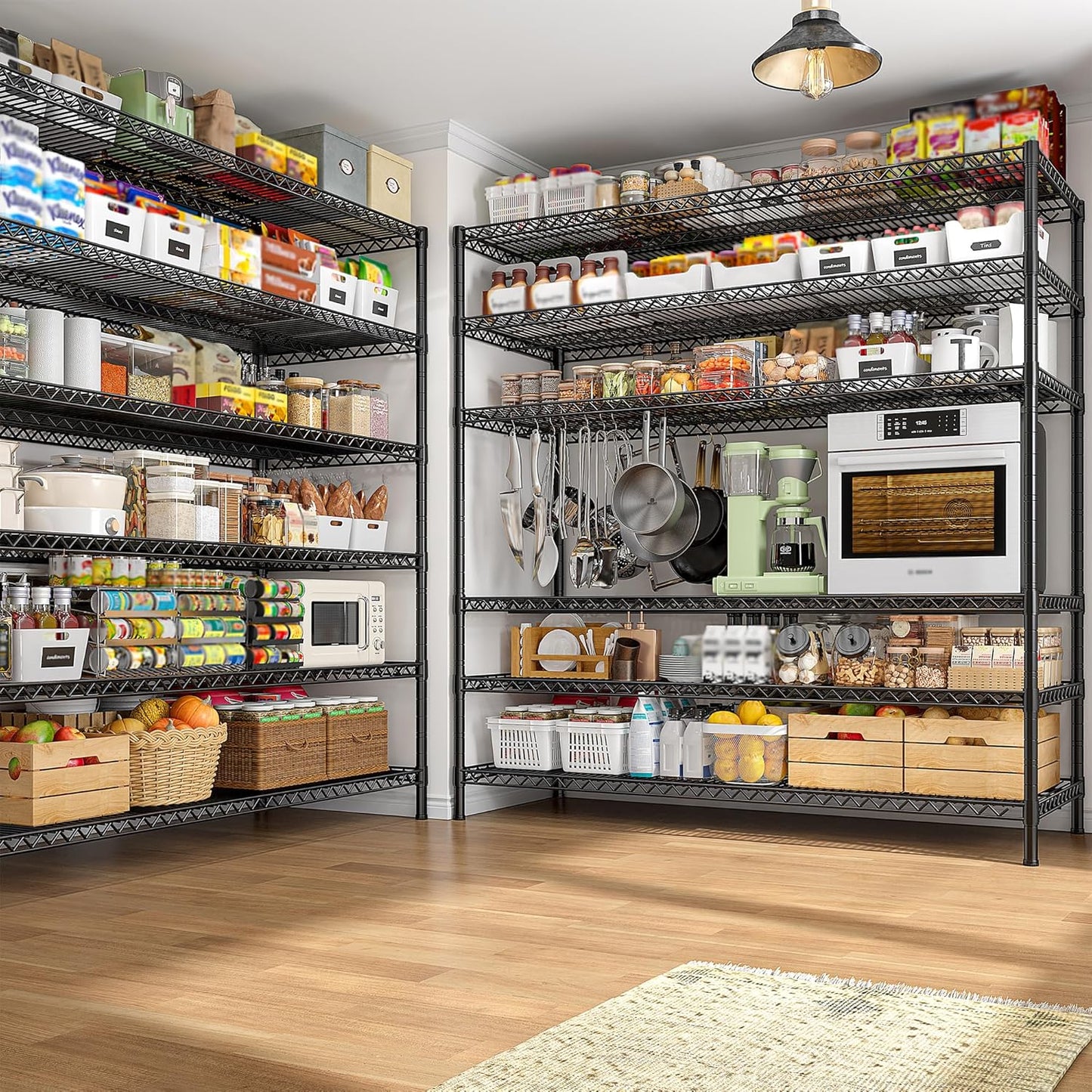 REIBII 83"H Storage Shelves 3840LBS Metal Shelving Unit Garage Shelving Heavy Duty 6 Tier Commercial Adjustable Wire Shelving for Storage Rack for Pantry, Garage, Kitchen, 83"H x 55.5"W x 18"D, 2PCS