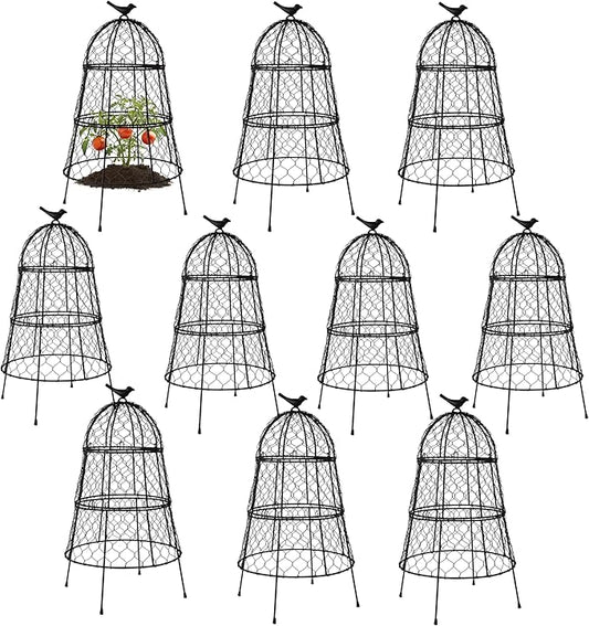 Pack of 10 Heavy-Duty Chicken Wire Plant Cloches – Rustproof Garden Protectors and Plant Cages for Vegetables and Flowers – Safeguard Plants from Deer and Critters – 20” x 12”