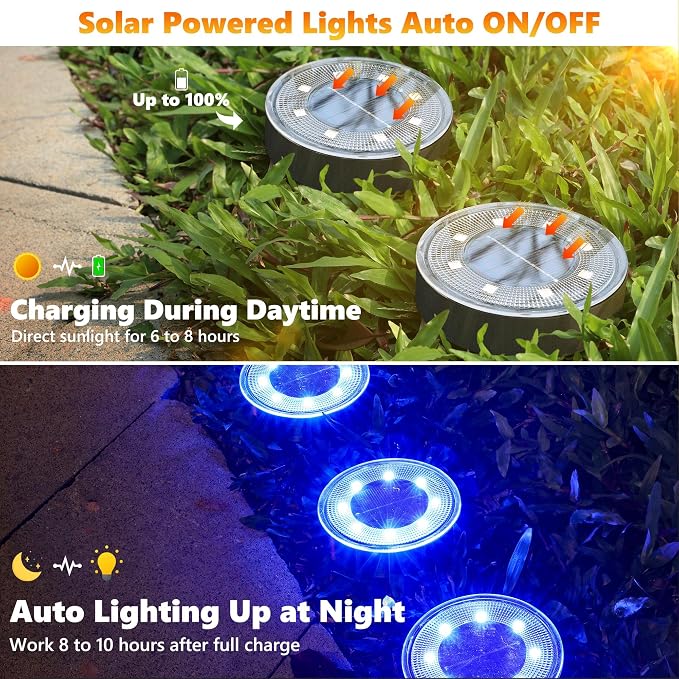 Joomer Solar Ground Lights, 16 Pack 8 LED Solar Lights Outdoor IP68 Waterproof - Image 2