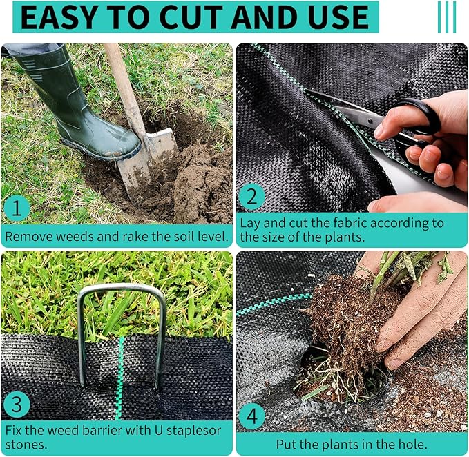 6ftx600ft Heavy Duty Weed Barrier Landscape Fabric – Durable Woven Driveway Garden Cloth for Weed Control, Ground Cover, Landscaping – Long-Lasting Geotextile Fabric – 3.2oz