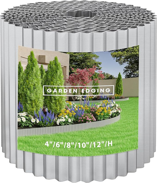 Metal Garden Edging Border, Corrugated Steel Landscaping, DIY for Lawn (Silver, 8 Inch x 20FT)