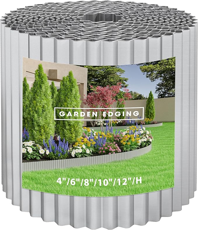 Metal Garden Edging Border, Corrugated Steel Landscaping, DIY for Lawn (Silver, 10 Inch x 20FT)