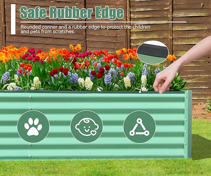 Domi Galvanized Raised Garden Bed, Outdoor Planter Garden Boxes Large Metal Planter Box for Gardening Vegetables Fruits Flowers, Green (6x3x1.5ft)