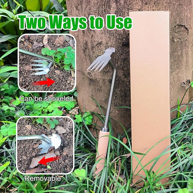 Weeding Artifact Uprooting Garden Weeding Tool, Upgraded Weed Removal Tool, Stainless Steel/Manganese Steel Weed Puller Manual Weeders for Home Gardening Yard Farmland (12in Stainless Steel Wood)