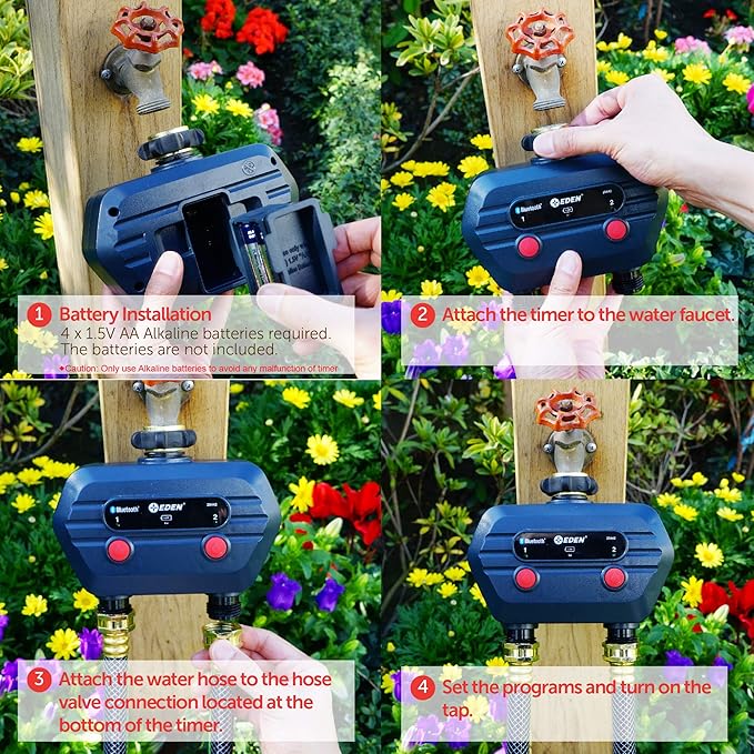 Eden 93442 2-Zone Bluetooth Water Timer for Smart Irrigation - Remote Control via App, Customizable Scheduling, and Water Delay Setting