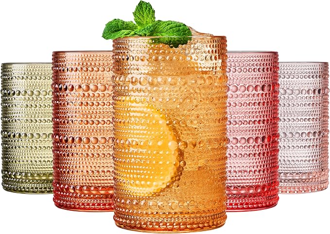 Hobnail Beaded Highball Drinking Tumbler Glasses | Set of 5 | Color, Vintage by Khen