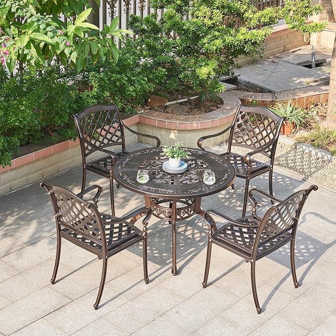 Outdoor Dining Chair Cast Aluminum Patio Chairs Set of 2 All-Weather Patio Dining Chair with Adjustable Feet for Backyard Garden (Royal Chair)
