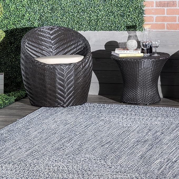 nuLOOM 10' x 14' Solid Hand Braided Indoor/Outdoor Area Rug, Pet-Friendly, High Traffic, Weather Resistant, for Patio, Balcony, Bedroom, Living, Dining Room, Wynn Navy