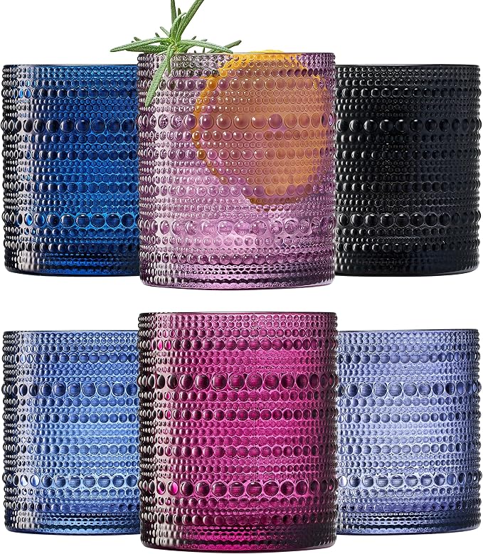 Hobnail Beaded Highball Drinking Tumbler Glasses | Set of 6 | Color, Vintage by Khen