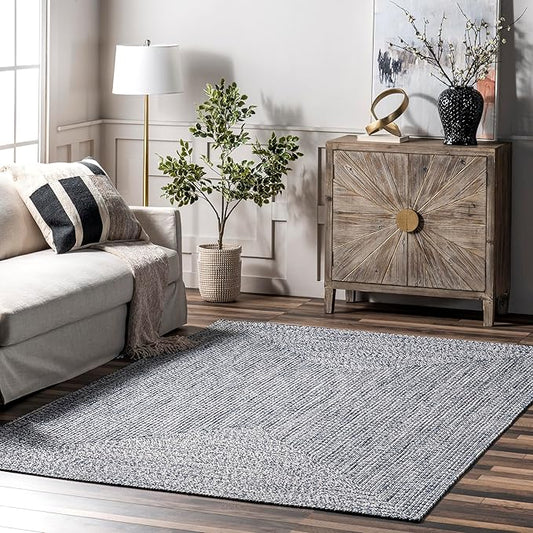 nuLOOM 10' x 14' Solid Hand Braided Indoor/Outdoor Area Rug, Pet-Friendly, High Traffic, Weather Resistant, for Patio, Balcony, Bedroom, Living, Dining Room, Wynn Navy