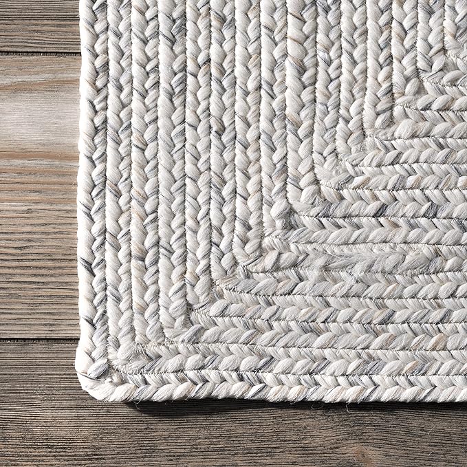 nuLOOM 8' Round Solid Hand Braided Indoor/Outdoor Area Rug, Pet-Friendly, High Traffic, Weather Resistant, for Patio, Balcony, Bedroom, Living, Dining Room, Wynn Ivory