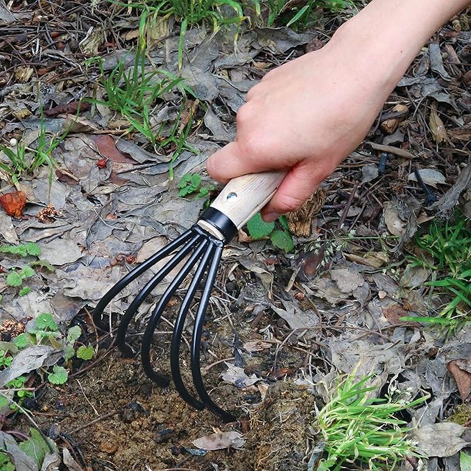 Nisaku by Sun Joe NJP555 Kumade Gohondume 5 Tine Claw Rake and Cultivator 4.75-Inch Width, Japanese Carbon Stainless Steel Prongs