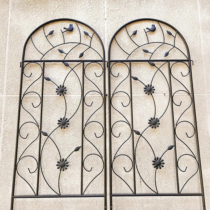 Metal Garden Trellis Rustproof Trellis for Climbing Plants Outdoor Flower Support Bird Deco (Brown-4 Pack, 86.7"x19.7")