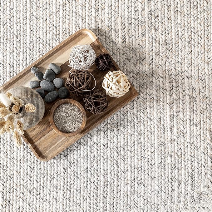 nuLOOM 8' Round Solid Hand Braided Indoor/Outdoor Area Rug, Pet-Friendly, High Traffic, Weather Resistant, for Patio, Balcony, Bedroom, Living, Dining Room, Wynn Ivory