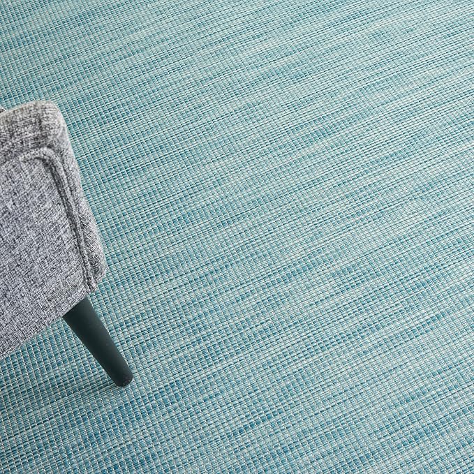 Nourison Positano Indoor/Outdoor Aqua 10' x 14' Area Rug, Easy Cleaning, Non Shedding, Bed Room, Living Room, Dining Room, Backyard, Deck, Patio (10x14)