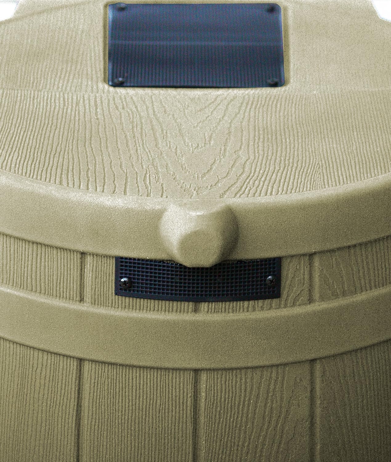 Good Ideas Rain Wizard 50 Gallon Plastic Rain Barrel for Outdoor Rainwater Collection and Storage Features Metal Spigot and Flat Back Design, Khaki