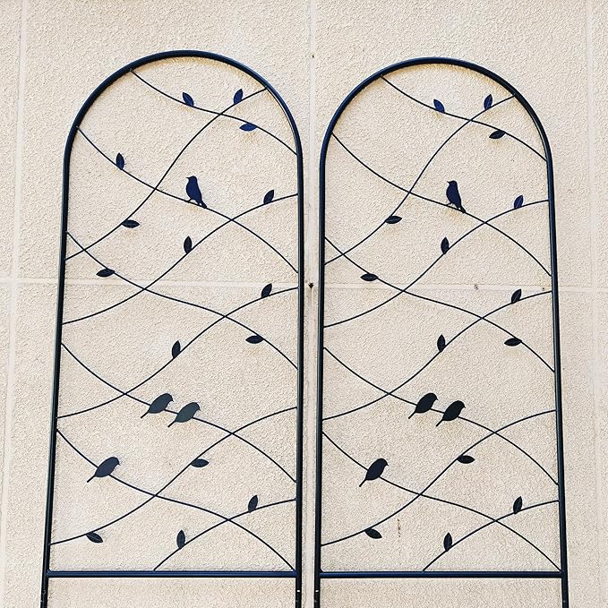 Metal Garden Trellis Rustproof Trellis for Climbing Plants Outdoor Flower Support Bird Deco (Black-2 Pack, 86.7"x19.7")