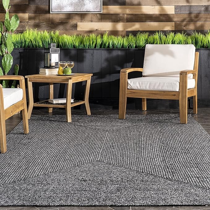 nuLOOM 2' x 6' Solid Hand Braided Indoor/Outdoor Area Rug, Pet-Friendly, High Traffic, Weather Resistant, for Patio, Balcony, Bedroom, Living, Dining Room, Wynn Charcoal