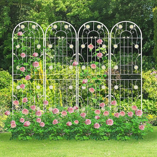 LZRS 4 Pack 71x20in Rustic Iron Arch Decoration Garden Trellis with Black Metal Coating – Perfect for Supporting Climbing Plants Outdoor, Roses, Vines, Flowers, and Vegetables.