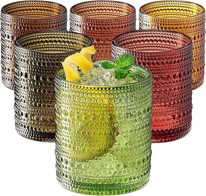 Hobnail Beaded Highball Drinking Tumbler Glasses | Set of 6 | Color, Vintage by Khen