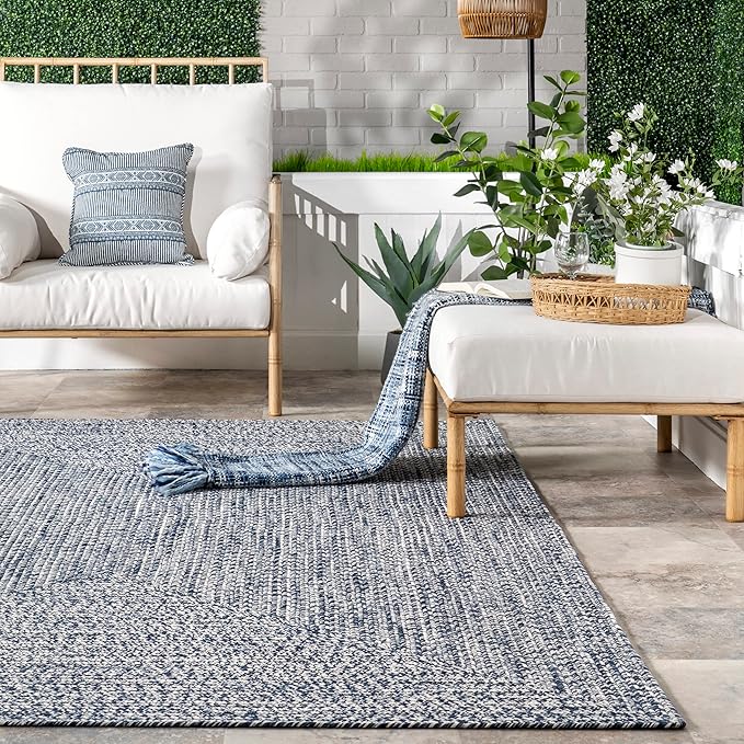 nuLOOM 10' x 14' Solid Hand Braided Indoor/Outdoor Area Rug, Pet-Friendly, High Traffic, Weather Resistant, for Patio, Balcony, Bedroom, Living, Dining Room, Wynn Navy