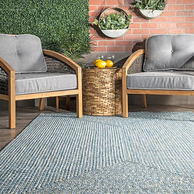 nuLOOM 8' x 10' Solid Hand Braided Indoor/Outdoor Area Rug, Pet-Friendly, High Traffic, Weather Resistant, for Patio, Balcony, Bedroom, Living Room, Dining Room, Wynn Aqua