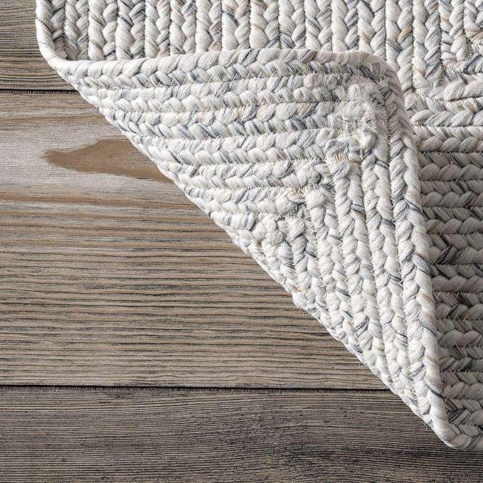 nuLOOM 8' Round Solid Hand Braided Indoor/Outdoor Area Rug, Pet-Friendly, High Traffic, Weather Resistant, for Patio, Balcony, Bedroom, Living, Dining Room, Wynn Ivory