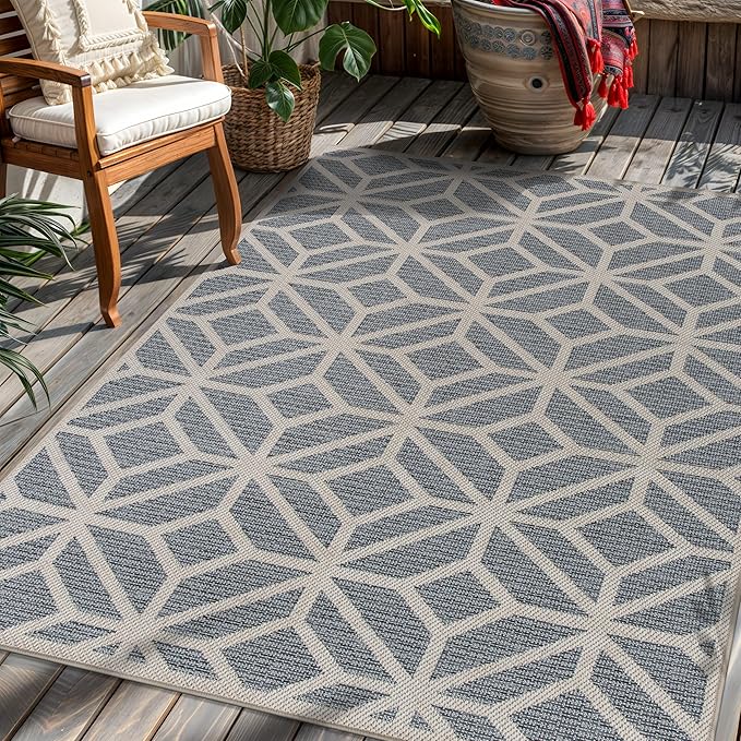 Rugshop Contemporary Geometric Design for Patio Rugs,Deck Rugs,Balcony Rugs Indoor/Outdoor Area Rug 5' x 7' Blue